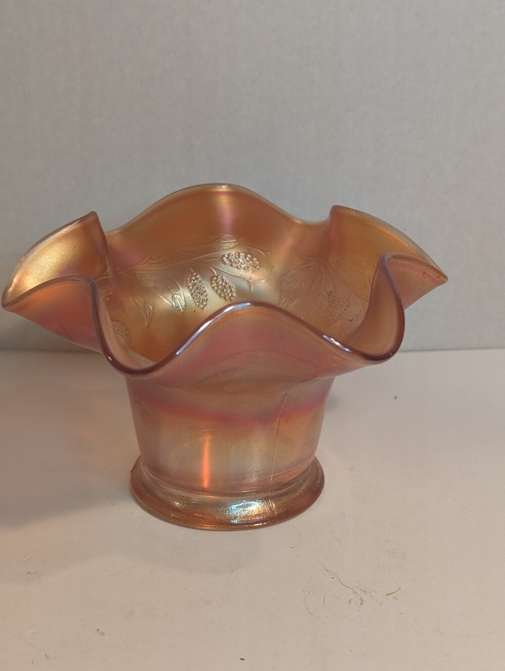 1908 Fenton Blackberry Spray- Marigold Carnival Glass Bowl Dish Hat